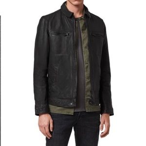 All Saints Lark Mens Leather Jacket Black Size Large